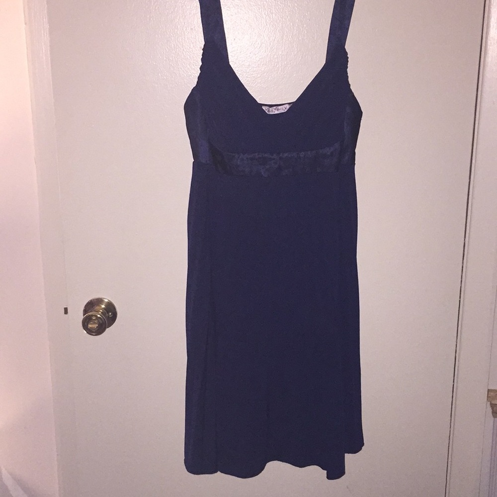 Wishes navy pleated satin detail dress